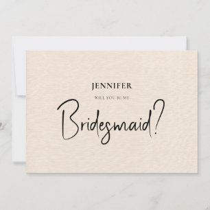 Beige Linen White Script zal je zijn mijn Bridesma Kaart