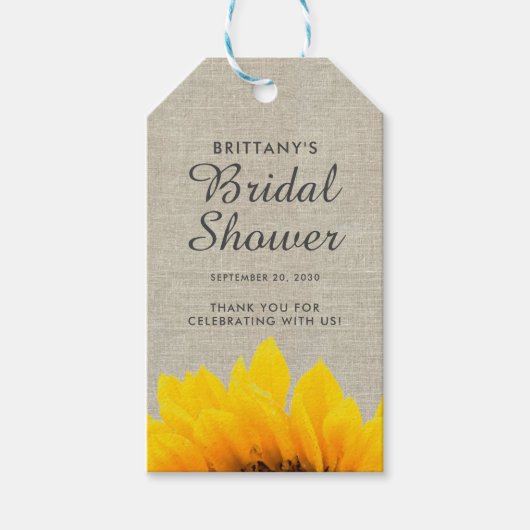 Beige Linen Yellow Sunflower Vrijgezellenfeest Cadeaulabel (Voorkant)
