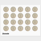 Beige linnen aangepaste logo naam dank je ronde sticker (Vel)
