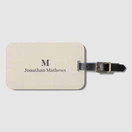 Beige Linnen Creme Textuur Eenvoudig Elegant Monog Bagagelabel