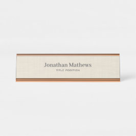 Beige Linnen Creme Textuur Eenvoudig Elegant Monog Bureau Naambordje