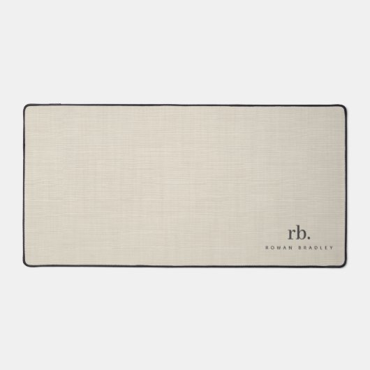 Beige Linnen Creme Textuur Eenvoudig Elegant Monog Bureaumat (Voorkant)