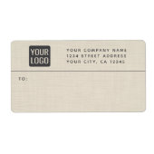 Beige Linnen Creme Textuur Eenvoudig Elegant Monog Etiket (Voorkant)