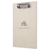 Beige Linnen Creme Textuur Eenvoudig Elegant Monog Klembord (Links)