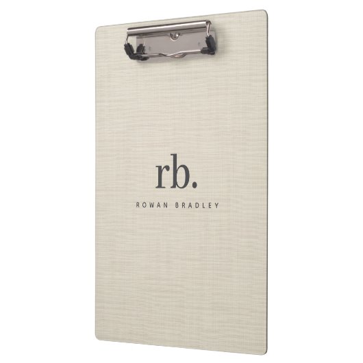 Beige Linnen Creme Textuur Eenvoudig Elegant Monog Klembord (Links)