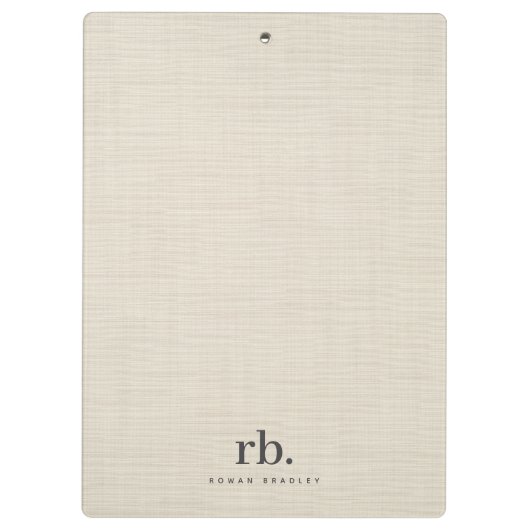 Beige Linnen Creme Textuur Eenvoudig Elegant Monog Klembord (Achterkant)