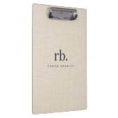 Beige Linnen Creme Textuur Eenvoudig Elegant Monog Klembord (Rechts)