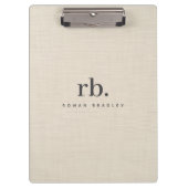 Beige Linnen Creme Textuur Eenvoudig Elegant Monog Klembord (Voorkant)