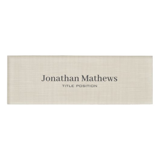 Beige Linnen Creme Textuur Eenvoudig Elegant Monog Naambadge (Voorkant)