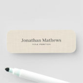Beige Linnen Creme Textuur Eenvoudig Elegant Monog Naamplaatje (In situ)