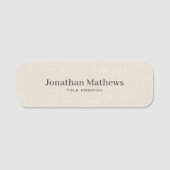 Beige Linnen Creme Textuur Eenvoudig Elegant Monog Naamplaatje (Voorkant)