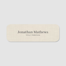 Beige Linnen Creme Textuur Eenvoudig Elegant Monog Naamplaatje