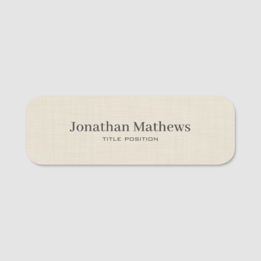 Beige Linnen Creme Textuur Eenvoudig Elegant Monog Naamplaatje (Voorkant)