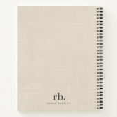 Beige Linnen Creme Textuur Eenvoudig Elegant Monog Notitieboek (Achterkant)