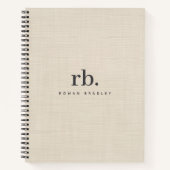 Beige Linnen Creme Textuur Eenvoudig Elegant Monog Notitieboek (Voorkant)