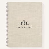 Beige Linnen Creme Textuur Eenvoudig Elegant Monog Notitieboek (Voorkant)
