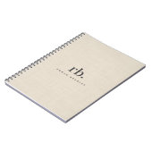 Beige Linnen Creme Textuur Eenvoudig Elegant Monog Notitieboek (Linkerzijde)