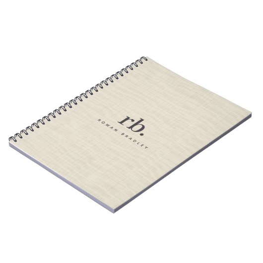 Beige Linnen Creme Textuur Eenvoudig Elegant Monog Notitieboek (Linkerzijde)