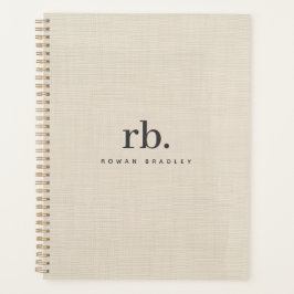 Beige Linnen Creme Textuur Eenvoudig Elegant Monog Planner