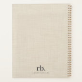 Beige Linnen Creme Textuur Eenvoudig Elegant Monog Planner (Achterkant)