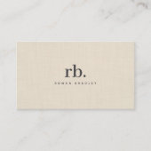 Beige Linnen Creme Textuur Eenvoudig Elegant Monog Visitekaartje (Voorkant)