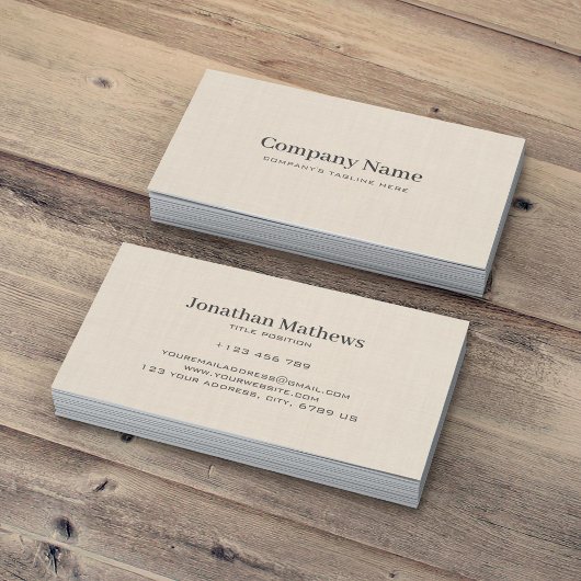 Beige Linnen Creme Textuur Eenvoudig Elegant Monog Visitekaartje