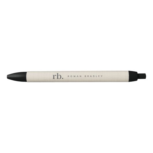 Beige Linnen Creme Textuur Eenvoudig Elegant Monog Zwarte Inkt Pen (Voorkant)