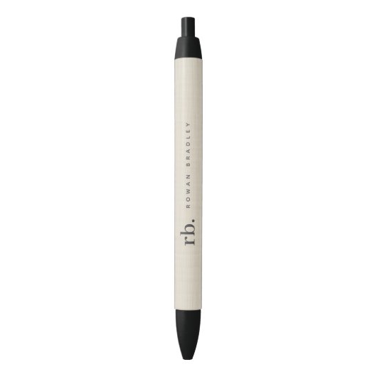 Beige Linnen Creme Textuur Eenvoudig Elegant Monog Zwarte Inkt Pen (Voorkant Verticaal)
