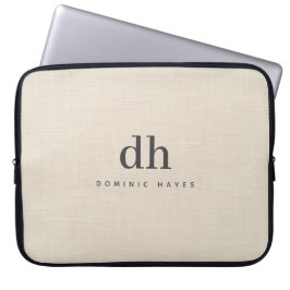 Beige Linnen Crème Textuur Minimaal Elegant Monogr Laptop Sleeve
