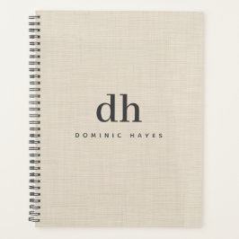 Beige Linnen Crème Textuur Minimaal Elegant Monogr Planner