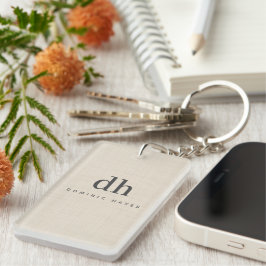 Beige Linnen Crème Textuur Minimaal Elegant Monogr Sleutelhanger