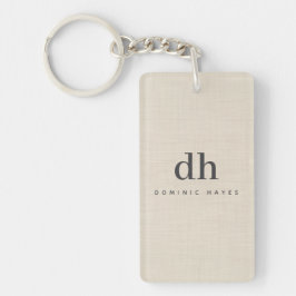 Beige Linnen Crème Textuur Minimaal Elegant Monogr Sleutelhanger