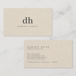 Beige Linnen Crème Textuur Minimaal Elegant Monogr Visitekaartje