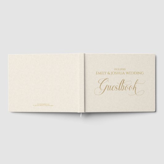 Beige Linnen Goud Gastenboek Script Typografie (Volledig)