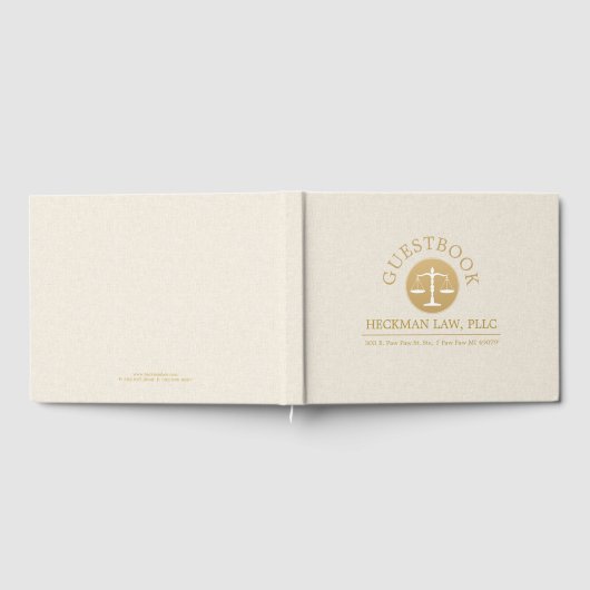 Beige Linnen Goud Gerechtigheid Logo Gastenboek (Volledig)