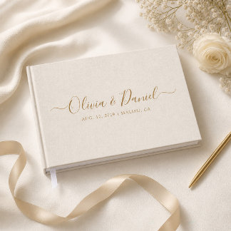 Beige Linnen Gouden Scripts Chic Minimalistische T Gastenboek