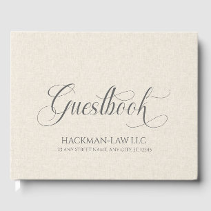 Beige Linnen Grijs Gastenboek Script Typografie