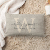 Beige Linnen Grijs Ivoor Monogram Trouwherinnering Kussen (Deken)