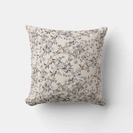 Beige linnen & grijze elegante tere bloemmotief kussen