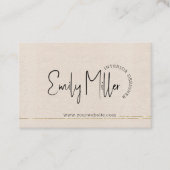 Beige Linnen interieurontwerp QR Code Gold Accent Visitekaartje (Voorkant)