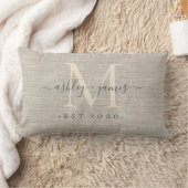 Beige Linnen Ivoor Monogram Script Trouwherinnerin Kussen (Deken)