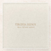 Beige-linnen monogram glazen onderzetter (Voorkant)