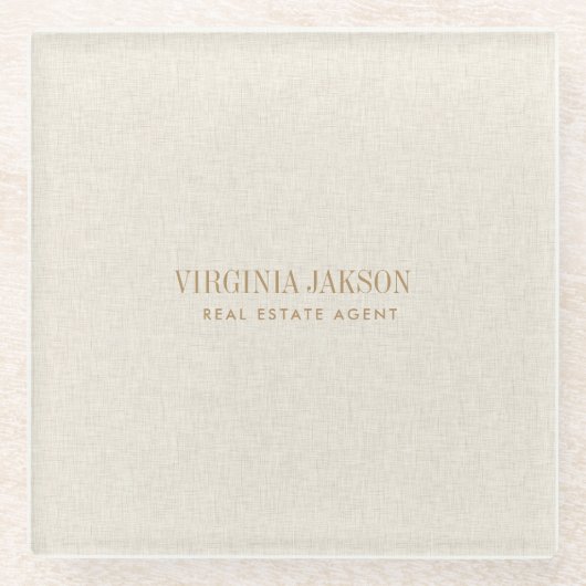 Beige-linnen monogram glazen onderzetter (Voorkant)