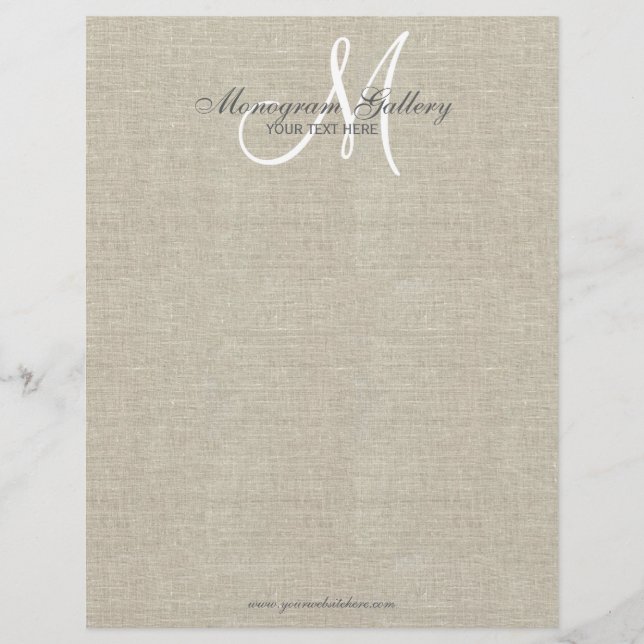 Beige Linnen Monogram Zakelijk Logo Briefhoofd (Voorkant)