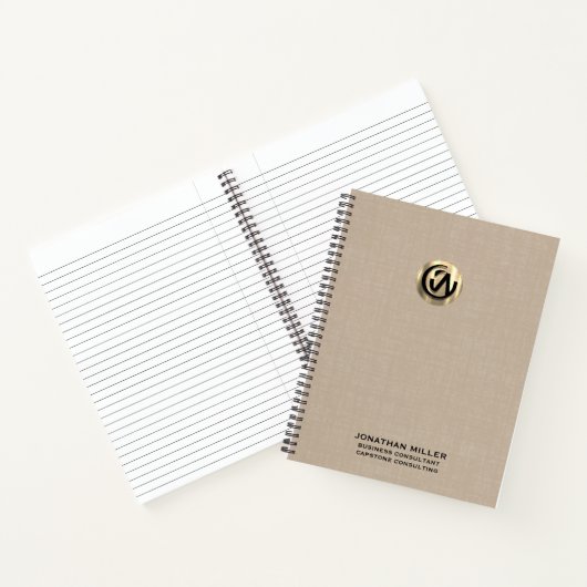 Beige Linnen Notitieboek met Gouden Logo (Binnen)