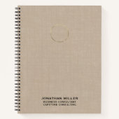  Beige Linnen Notitieboek met Gouden Logo (Voorkant)