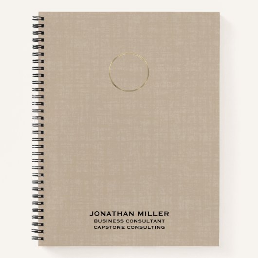  Beige Linnen Notitieboek met Gouden Logo (Voorkant)