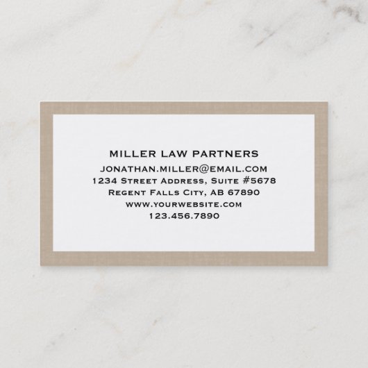  Beige Linnen Print Advocaat Visitekaartje (Achterkant)