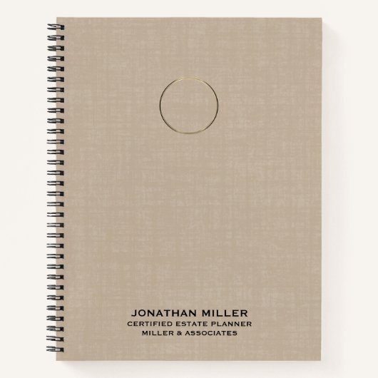  Beige Linnen Print Professioneel Notitieboek (Voorkant)