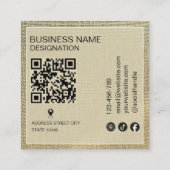 Beige Linnen Rustische Monogram QR-code Vierkante Visitekaartje (Achterkant)